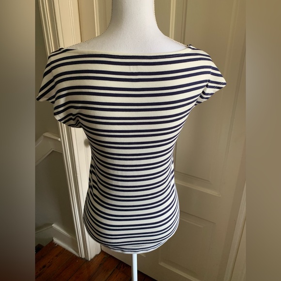 Gap Navy and White Striped Top Size Medium Tall - Picture 3 of 5